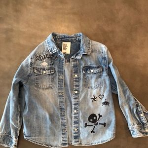 Boys motif printed denim shirt